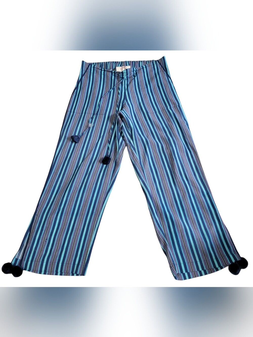 Figue Striped Pants Women Size Small Wide Leg Blue/ Pink Bohemian Vacation